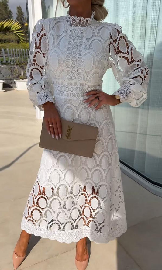 Kvinnors Fritidsklänning Spetsdetaljer Bomull-1