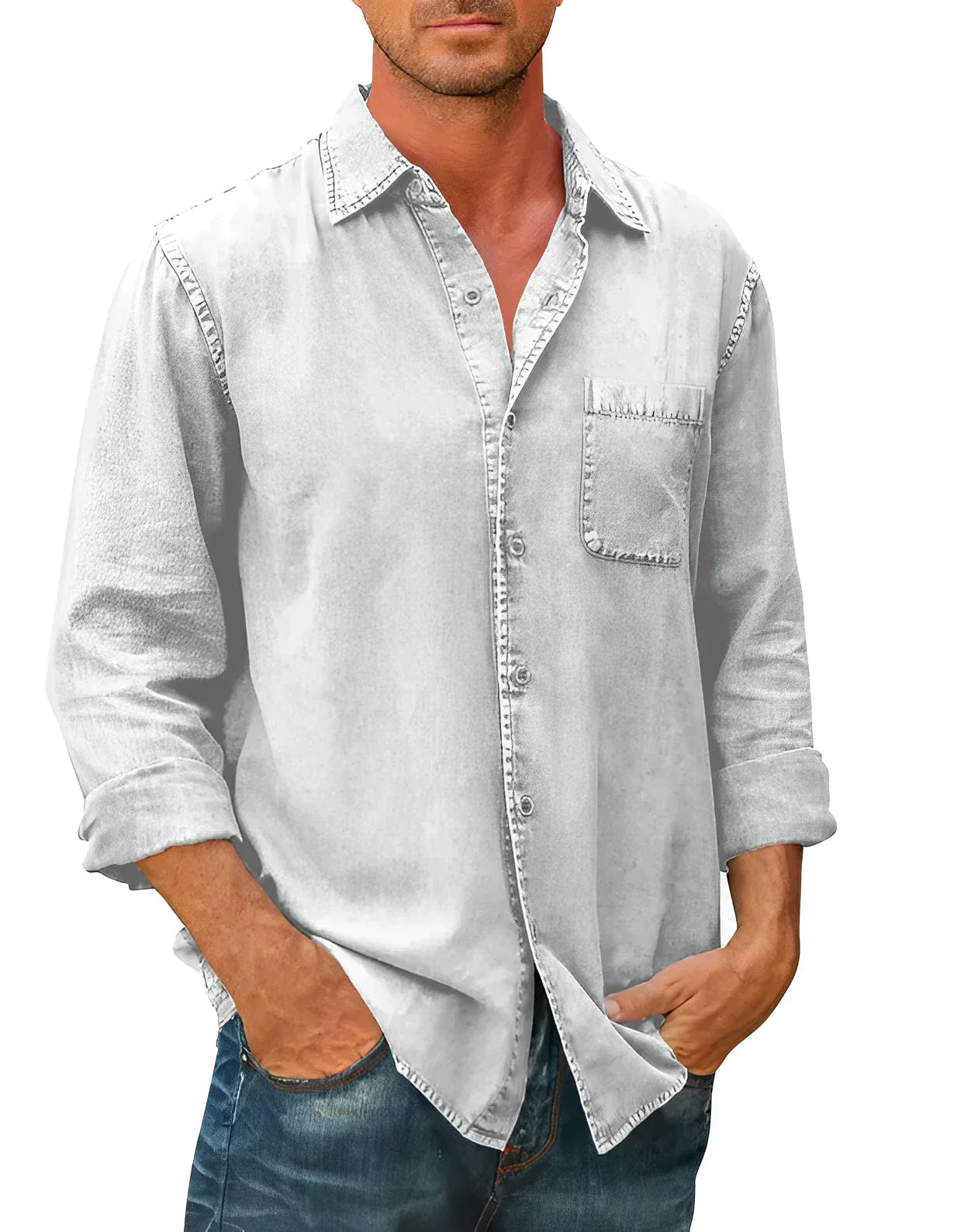 Variant image for Herrskjorta Lång Klassisk Tygblandning Avslappnad Passform-8