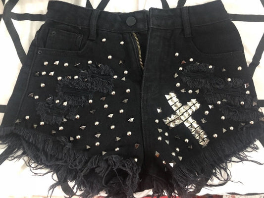 Dam Shorts Patchwork Design Polyester och Bomull med Zipper Detaljer-1
