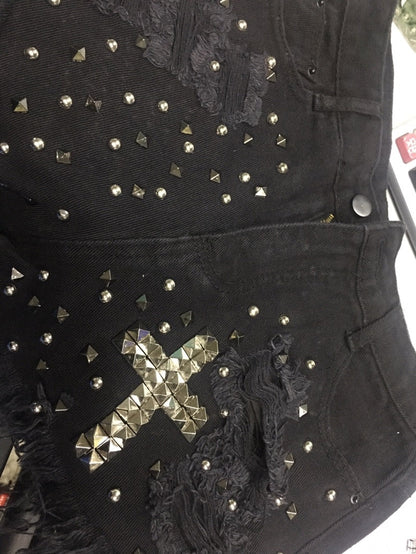 Dam Shorts Patchwork Design Polyester och Bomull med Zipper Detaljer-4