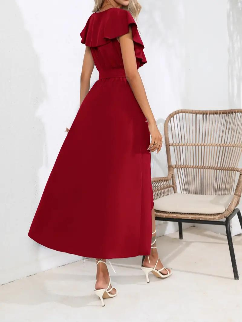 Dam Midi Klänning Rynkad Polyester Fina Dam Klänningar-3