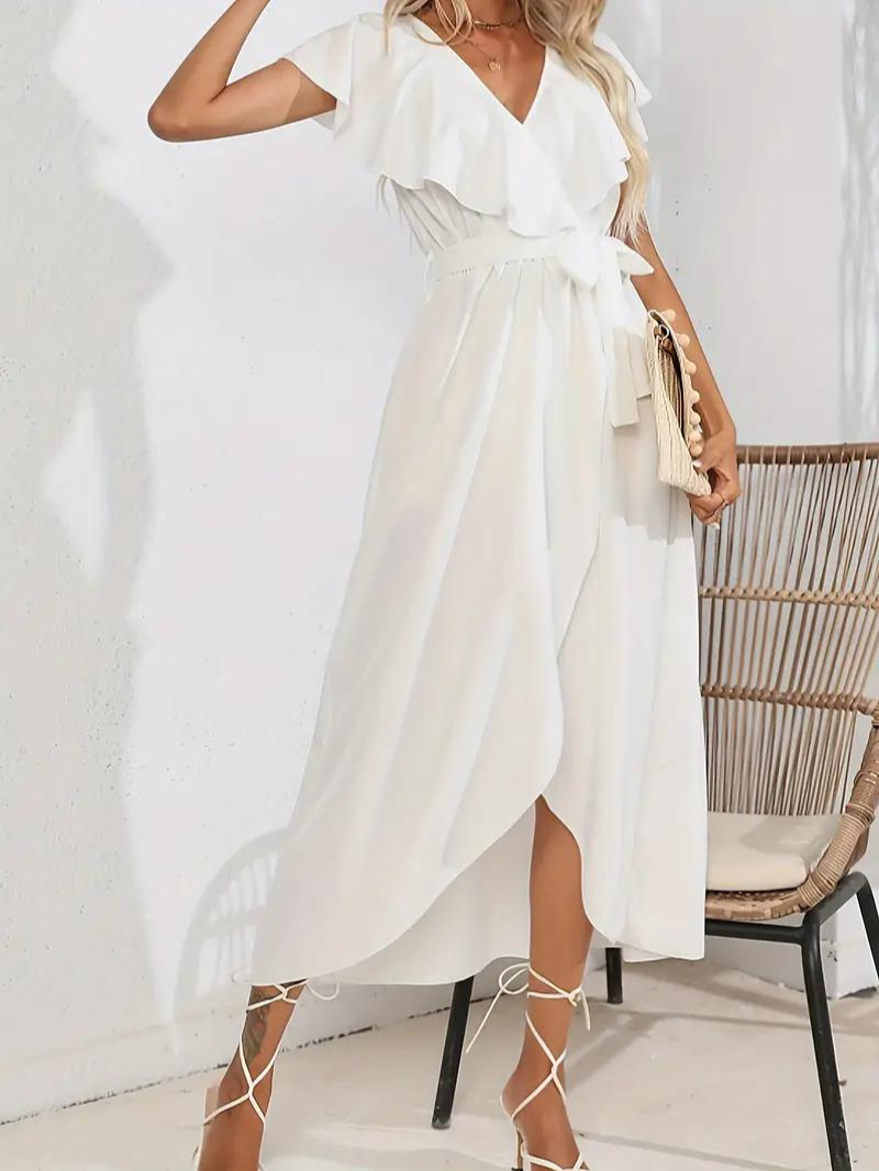 Dam Midi Klänning Rynkad Polyester Fina Dam Klänningar-6