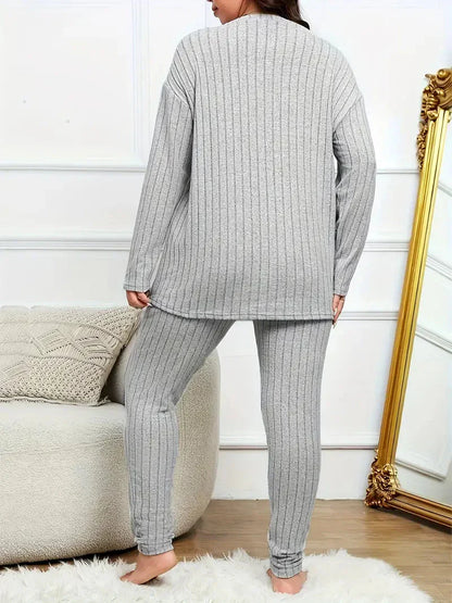 Kvinnors Loungewear Set Överdimensionerad Ribbad Polyester-4