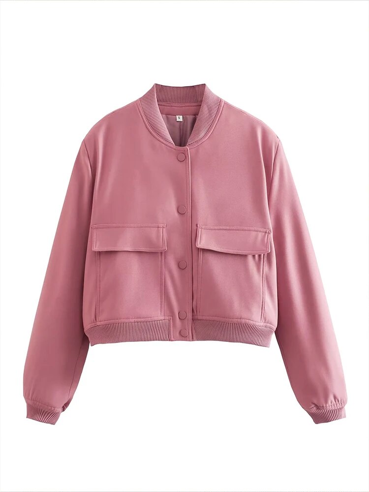 Damjacka Bomberjacka med Fickor i Polyester-5