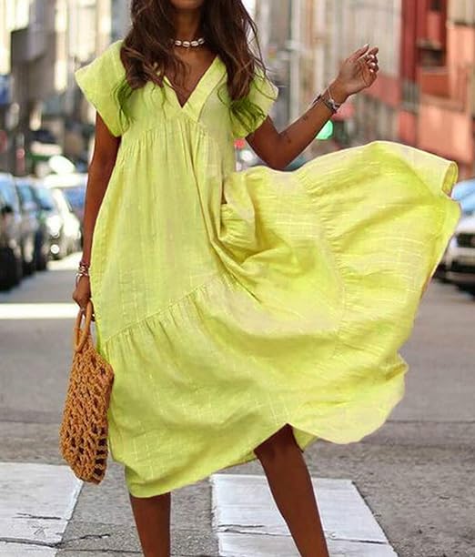 Kvinna Klänning Lätt Elegant Andningsbar Material-3