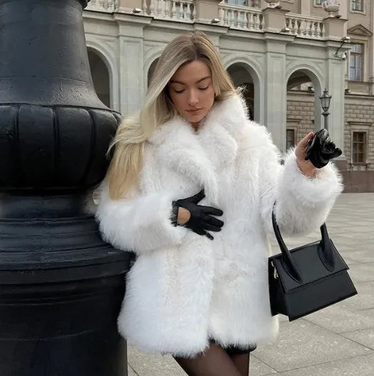 Dam Kappa Syntetisk Päls Tidlös Design Mjuk och Varm-1