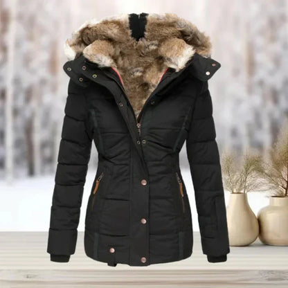 Damjacka med Huva och Päls i Polyester för Vinter och Höst-4