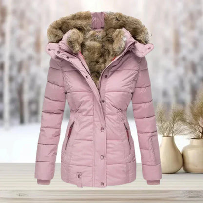 Damjacka med Huva och Päls i Polyester för Vinter och Höst-6