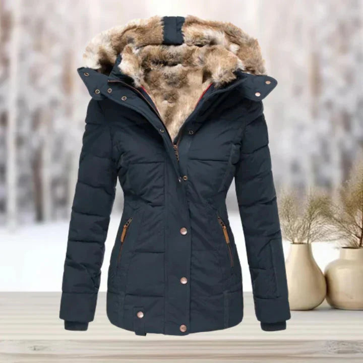 Damjacka med Huva och Päls i Polyester för Vinter och Höst-3