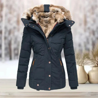 Damjacka med Huva och Päls i Polyester för Vinter och Höst-3