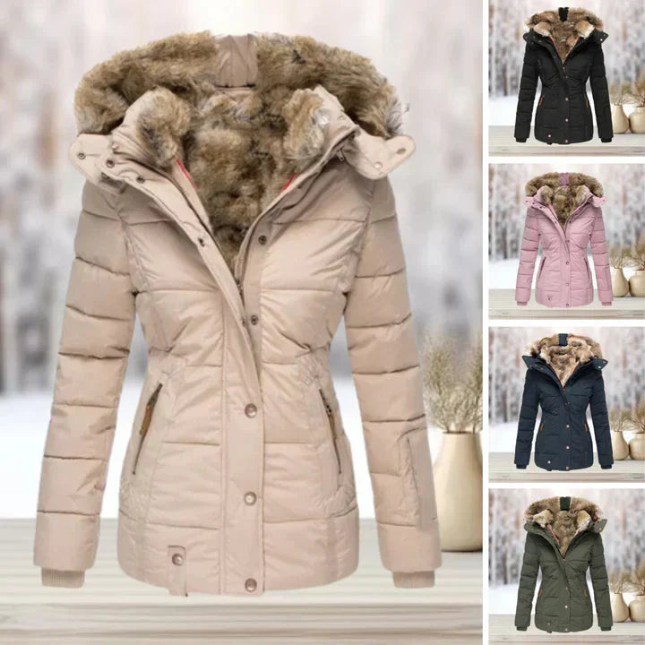 Damjacka med Huva och Päls i Polyester för Vinter och Höst-2
