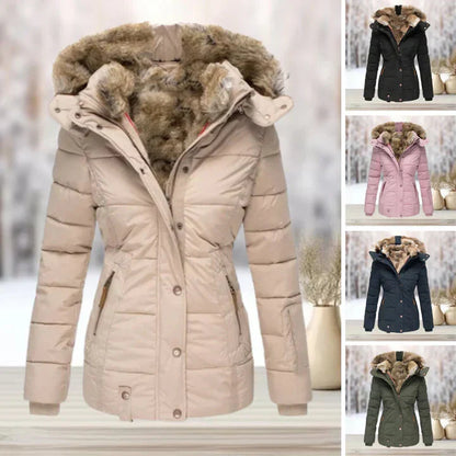 Damjacka med Huva och Päls i Polyester för Vinter och Höst-2