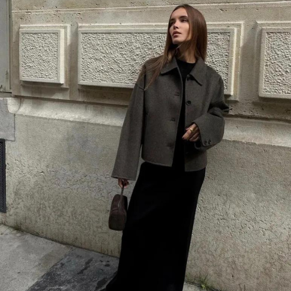 Dam Kort Kappa Lös Passform Ullmix Elegant-5