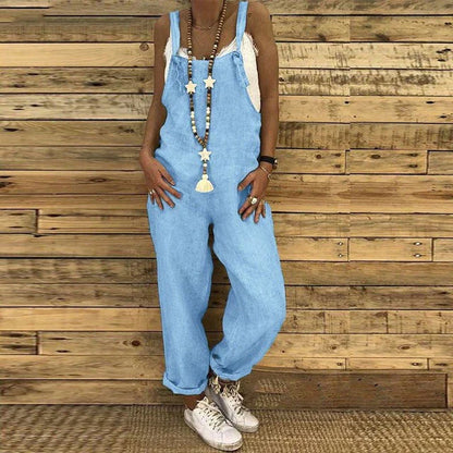 Dam Jumpsuit Retro Stil Högkvalitativ Denim Avslappnad Passform 6