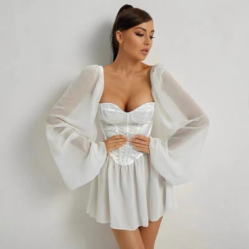 Kvinnors Aftonklänning Puffärmar Polyester Elegant-5