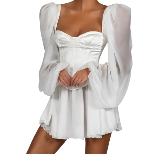Kvinnors Aftonklänning Puffärmar Polyester Elegant-4