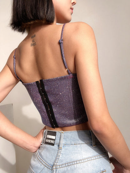 Festtopp Dam Glittrig Polyester med Strass Detaljer-6