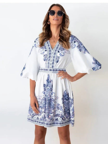 Variant image for Kvinna Miniklänning Djup V-ringning Ballongärmar Polyester-6