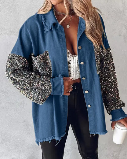 Vårjacka Dam Lätt Passform med Paljetter 100% Polyester 1