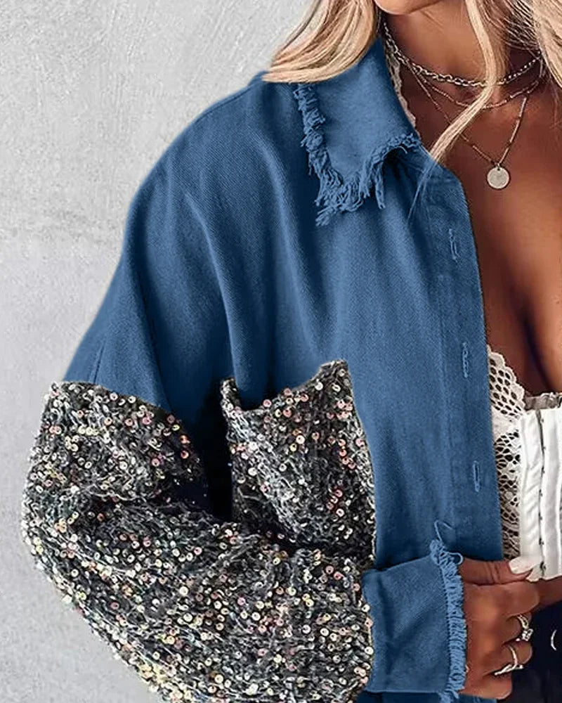 Vårjacka Dam Lätt Passform med Paljetter 100% Polyester 2