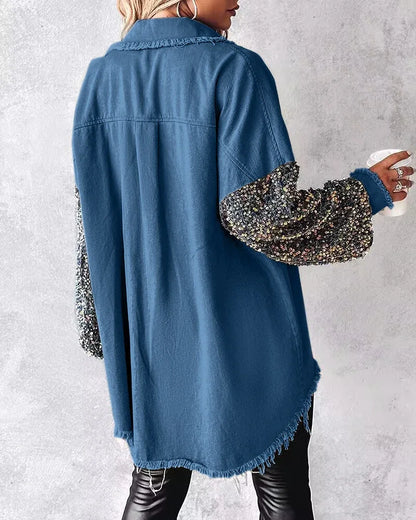 Vårjacka Dam Lätt Passform med Paljetter 100% Polyester 3
