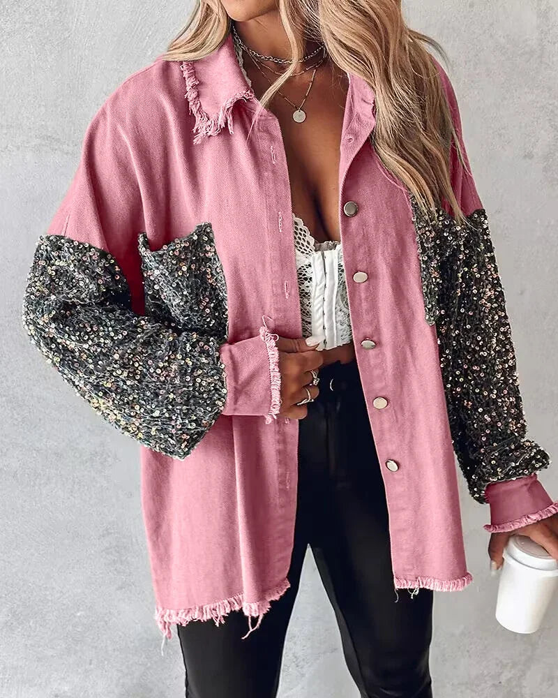 Vårjacka Dam Lätt Passform med Paljetter 100% Polyester 5
