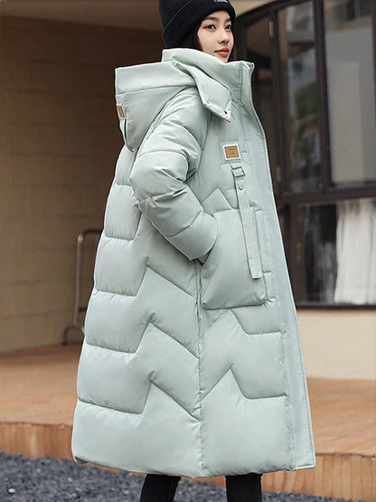 Lång Vinterjacka Dam Vadderad Quiltad Polyester för Kalla Dagar-2