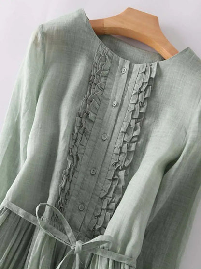 Damklänning Rynkor O-hals Polyester Modern Vintage-6