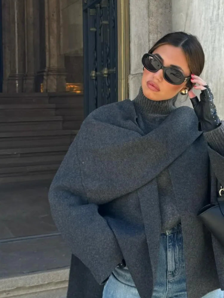 Dam Överrock Oversize Med Inbyggd Halsduk Högkvalitativt Material-2