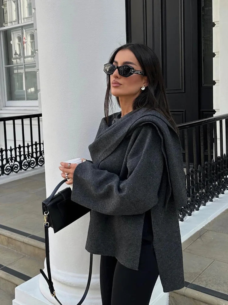 Dam Överrock Oversize Med Inbyggd Halsduk Högkvalitativt Material-3