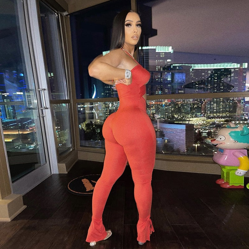 Dam Jumpsuit Spaghetti Band Bomull Polyester Elegant Full Längd-2