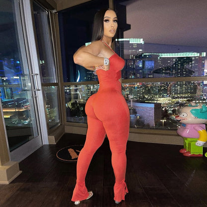 Dam Jumpsuit Spaghetti Band Bomull Polyester Elegant Full Längd-2