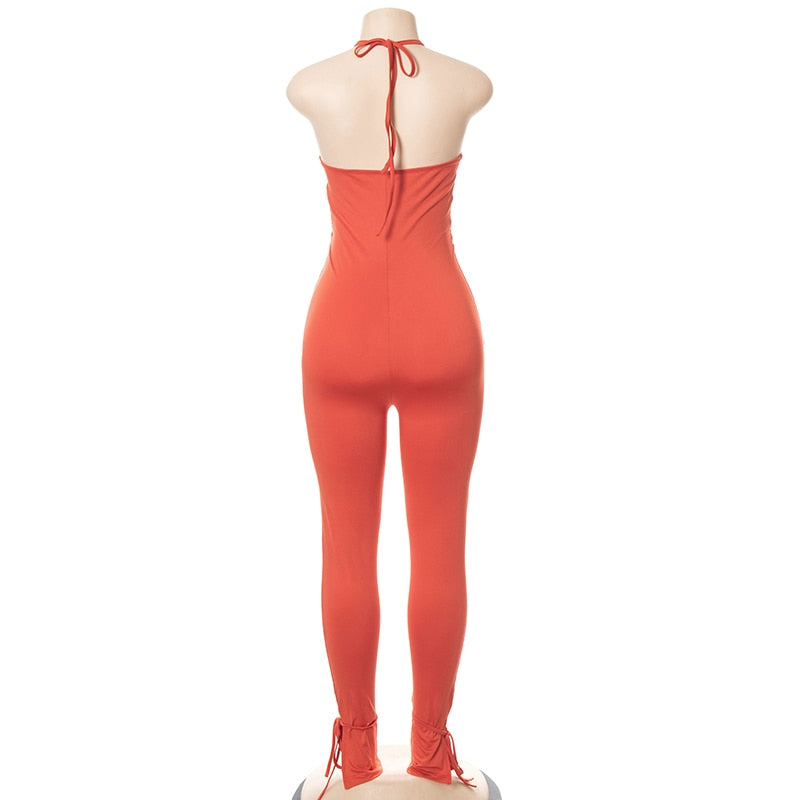 Dam Jumpsuit Spaghetti Band Bomull Polyester Elegant Full Längd-4
