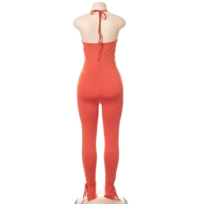 Dam Jumpsuit Spaghetti Band Bomull Polyester Elegant Full Längd-4