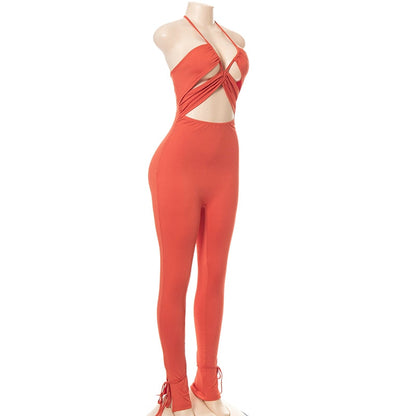 Dam Jumpsuit Spaghetti Band Bomull Polyester Elegant Full Längd-3