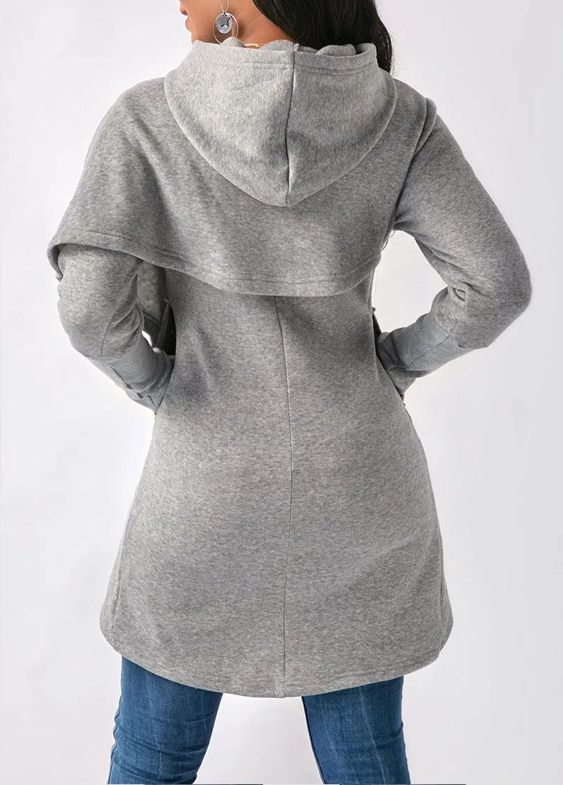 Lång Hoodie Dam Långärmad Bomull och Polyester Casual-2