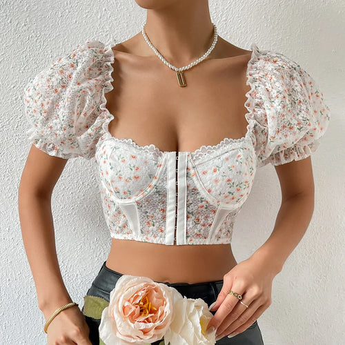 Dam Festtoppar Puffärmad Korsett Topp i Polyester-1