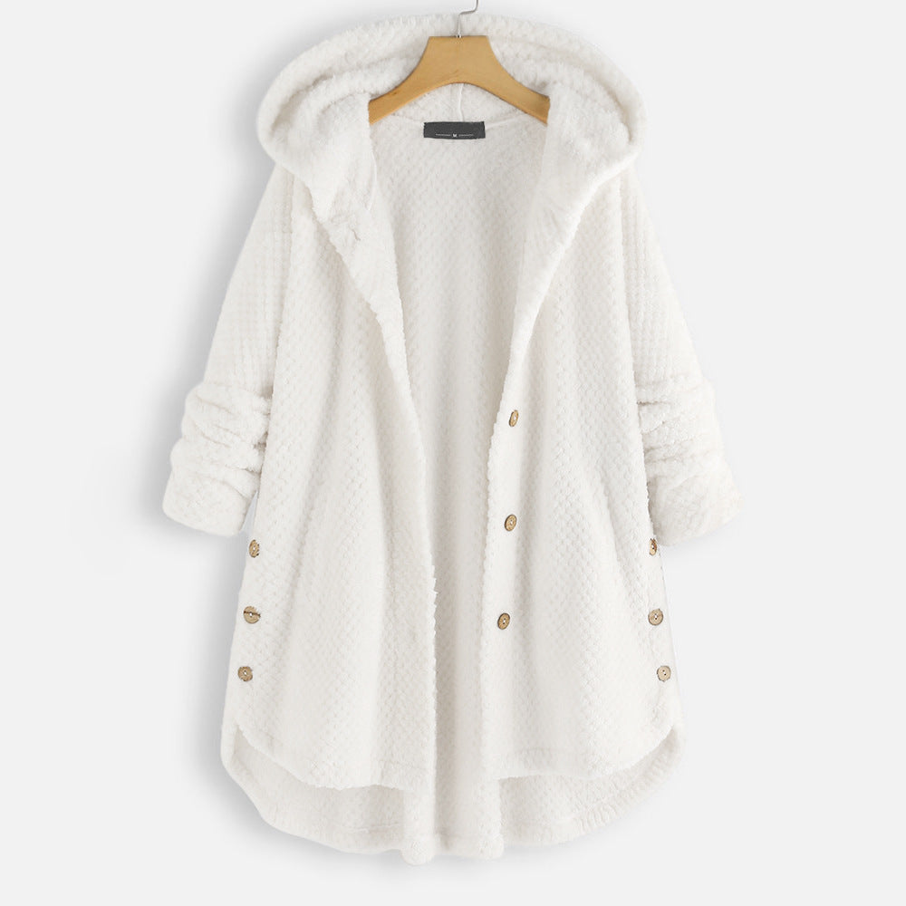 Kvinnors Hoodie Cardigan Fluffy Material Med Huva 1