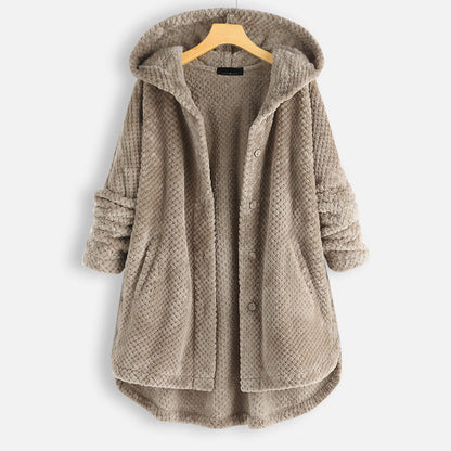 Kvinnors Hoodie Cardigan Fluffy Material Med Huva 5