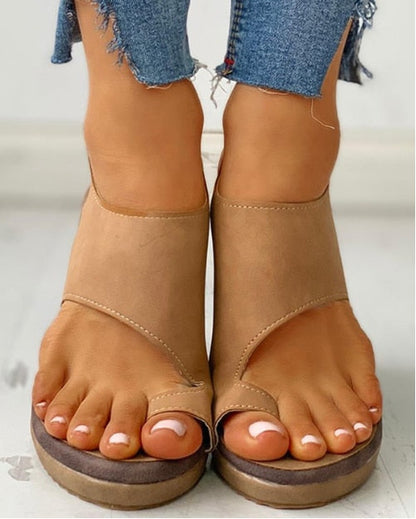 Dam Sandaler Wedge PU Läder med Bred Rem-3