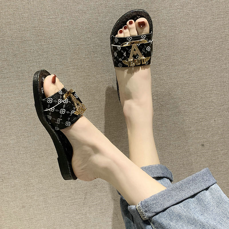 Dam Sandaler Pantolette Geometriskt Mönster PU Flat Sula-6