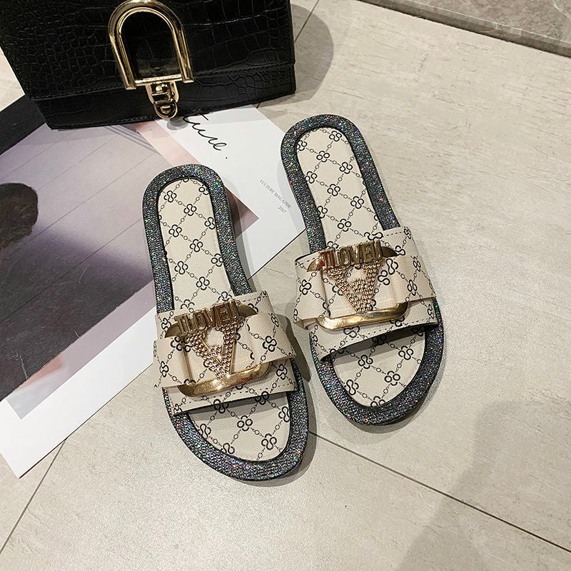 Dam Sandaler Pantolette Geometriskt Mönster PU Flat Sula-2