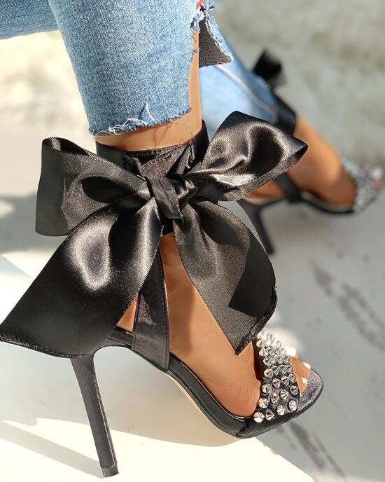 Dam Sandaler Öppen Tå Hög Klack PU-Läder-3