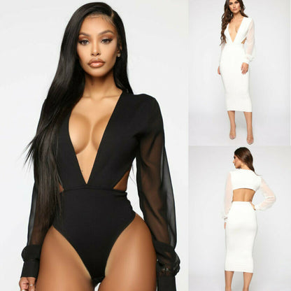 Dam Bodysuit Långärmad Mesh Polyester Elegant Stil-3