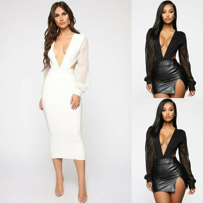 Dam Bodysuit Långärmad Mesh Polyester Elegant Stil-2