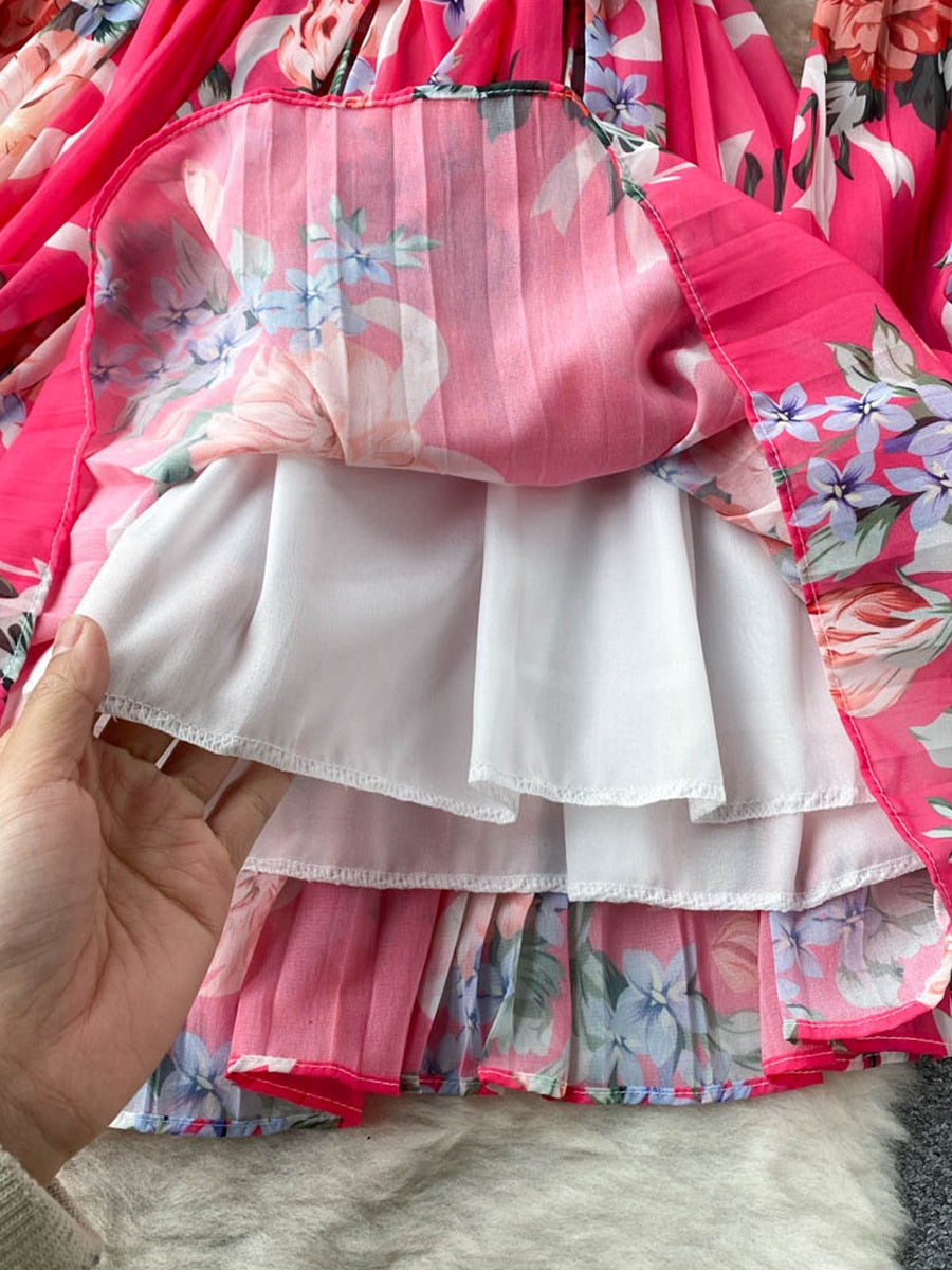 Blommig Dam Overall med Långärmad V-Ringning i Mjuk Polyester – Hög Midja och Lös Passform 6