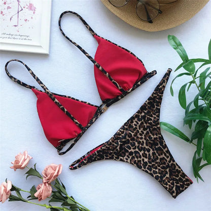 Dam Bikiniset Djurtryck Snabbtorkande Material-3