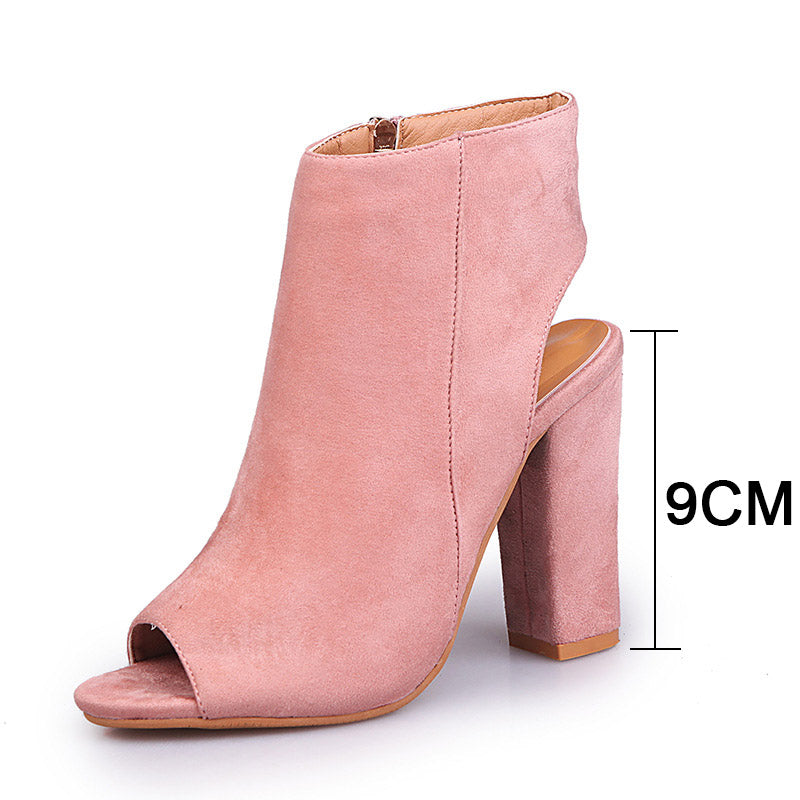 Dam Peeptoe Pump Faux Suede med Dragkedja Blockklack 8 cm-3