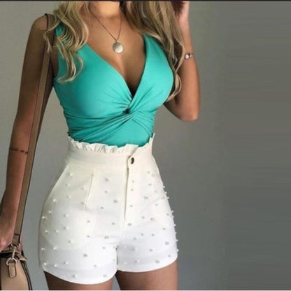 Flicka Shorts Tight Polyester-Bomullsblandning med Pärldekoration-3