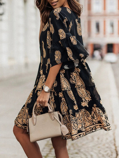 Kvinna Miniklänning Bohemisk Stil Bomullspolyester-4